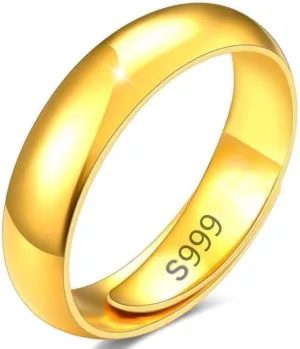 24K Yellow Gold Couples Rings 4mm 5mm Tungsten Wedding Band Adjustable Ring for Men Women Gold Domed High Polish Comfort Open Ring Couples Gifts for Men 5mm
