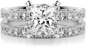 2.5 Carat (ctw) Bridal Set Princess Moissanite Engagement Rings for women Platinum Plated Silver Ring Moissanite Rings