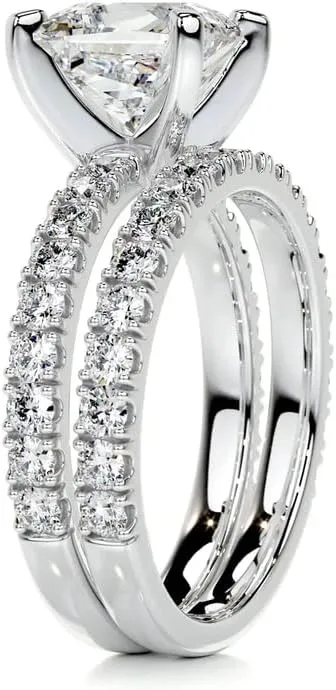 2.5 Carat (ctw) Bridal Set Princess Moissanite Engagement Rings for women Platinum Plated Silver Ring Moissanite Rings