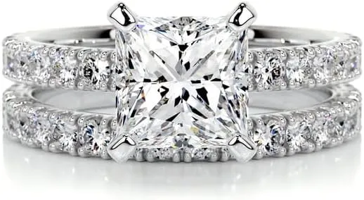 2.5 Carat (ctw) Bridal Set Princess Moissanite Engagement Rings for women Platinum Plated Silver Ring Moissanite Rings