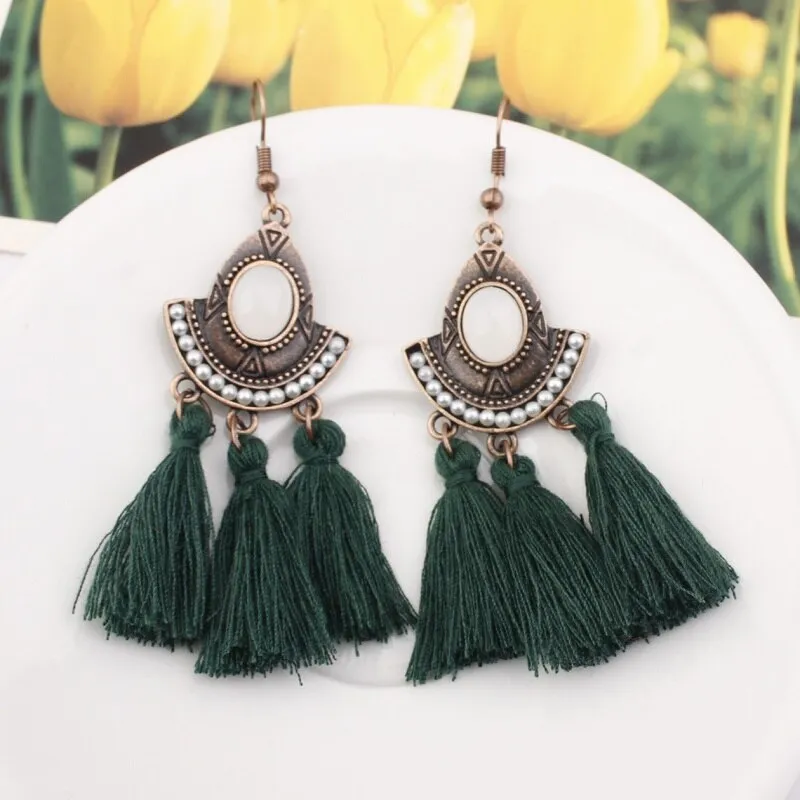 25 Colors Tassel Earrings  Women Long Fringe Drop Earrings Statement Bohemian Boho Hanging Dangle Earrings