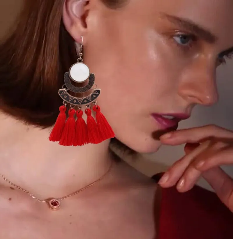 25 Colors Tassel Earrings  Women Long Fringe Drop Earrings Statement Bohemian Boho Hanging Dangle Earrings