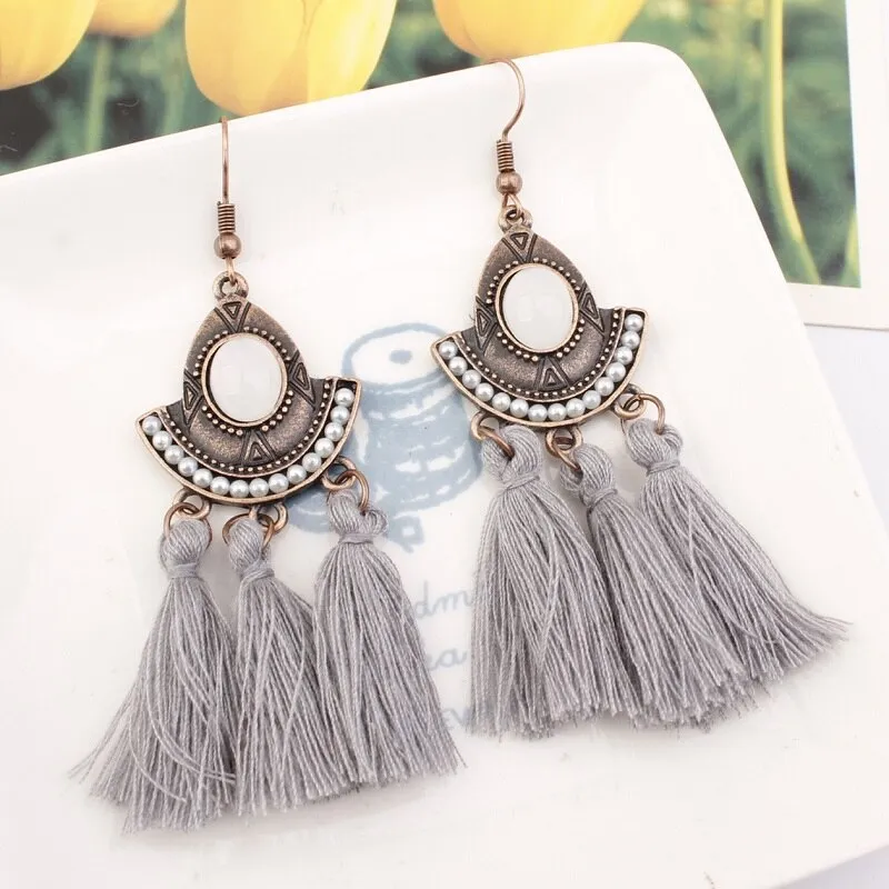 25 Colors Tassel Earrings  Women Long Fringe Drop Earrings Statement Bohemian Boho Hanging Dangle Earrings