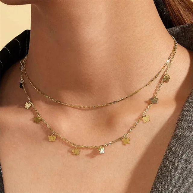 29 stylish Gold necklace on neck Gold chain Women's jewelry layered accesories