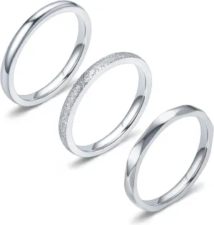 2MM Stainless Steel rings Womens Stackable Eternity Ring Band Engagement Wedding Ring Set Silver/Rose gold Tone 3 PCS
