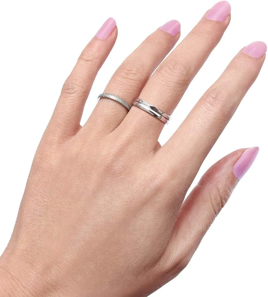 2MM Stainless Steel rings Womens Stackable Eternity Ring Band Engagement Wedding Ring Set Silver/Rose gold Tone 3 PCS