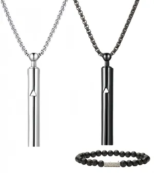 2PCS Breathing Necklace for Anxiety Relief Adjustable Chains Stainless Steel Whistle Jewelry for Mindfulness & Focus(3 Sizes)