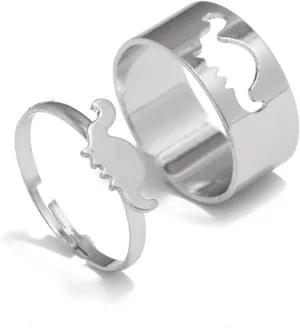 2Pcs Dinosaur Rings Pinky Promise Matching Dinosaur Couple Ring Glod Plated Dainty Rings Set for Women Jewelry