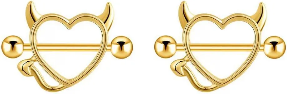 2pcs Fake Nipple Rings For Women Heart Cute Dainty Adjustable Stainless Steel Body Jewelry Non-Piercing Nipple Rings
