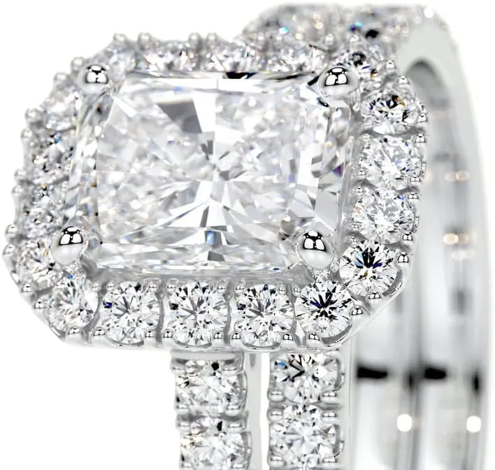3 Carat (ctw) Radiant Bridal Set Moissanite Engagement Rings for women Platinum Plated Silver Ring Moissanite Rings