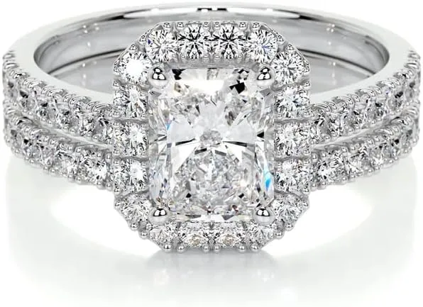 3 Carat (ctw) Radiant Bridal Set Moissanite Engagement Rings for women Platinum Plated Silver Ring Moissanite Rings