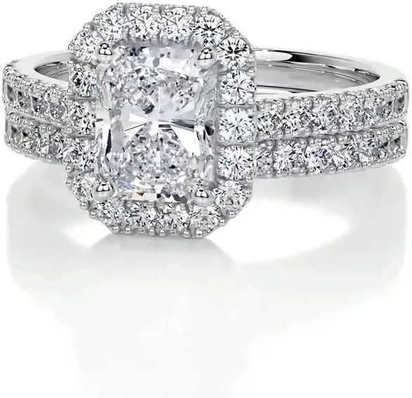 3 Carat (ctw) Radiant Bridal Set Moissanite Engagement Rings for women Platinum Plated Silver Ring Moissanite Rings