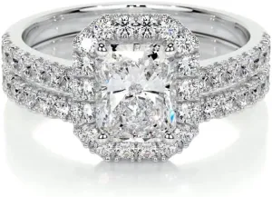 3 Carat (ctw) Radiant Bridal Set Moissanite Engagement Rings for women Platinum Plated Silver Ring Moissanite Rings