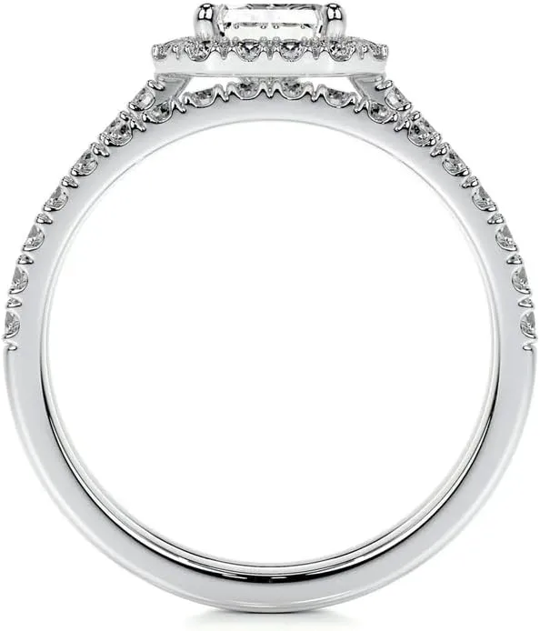 3 Carat (ctw) Radiant Bridal Set Moissanite Engagement Rings for women Platinum Plated Silver Ring Moissanite Rings