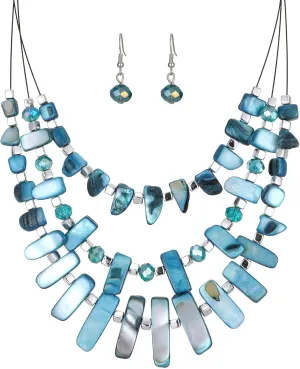 3 Layered Chunky Statement Necklace for Women Beaded Strand Necklaces with Earring Fashion Costumes Collar Necklace Jewelry Sets Gifts for Women