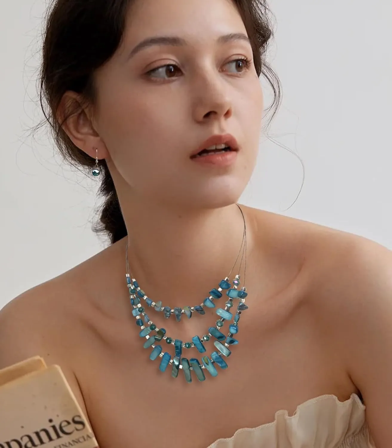 3 Layered Chunky Statement Necklace for Women Beaded Strand Necklaces with Earring Fashion Costumes Collar Necklace Jewelry Sets Gifts for Women