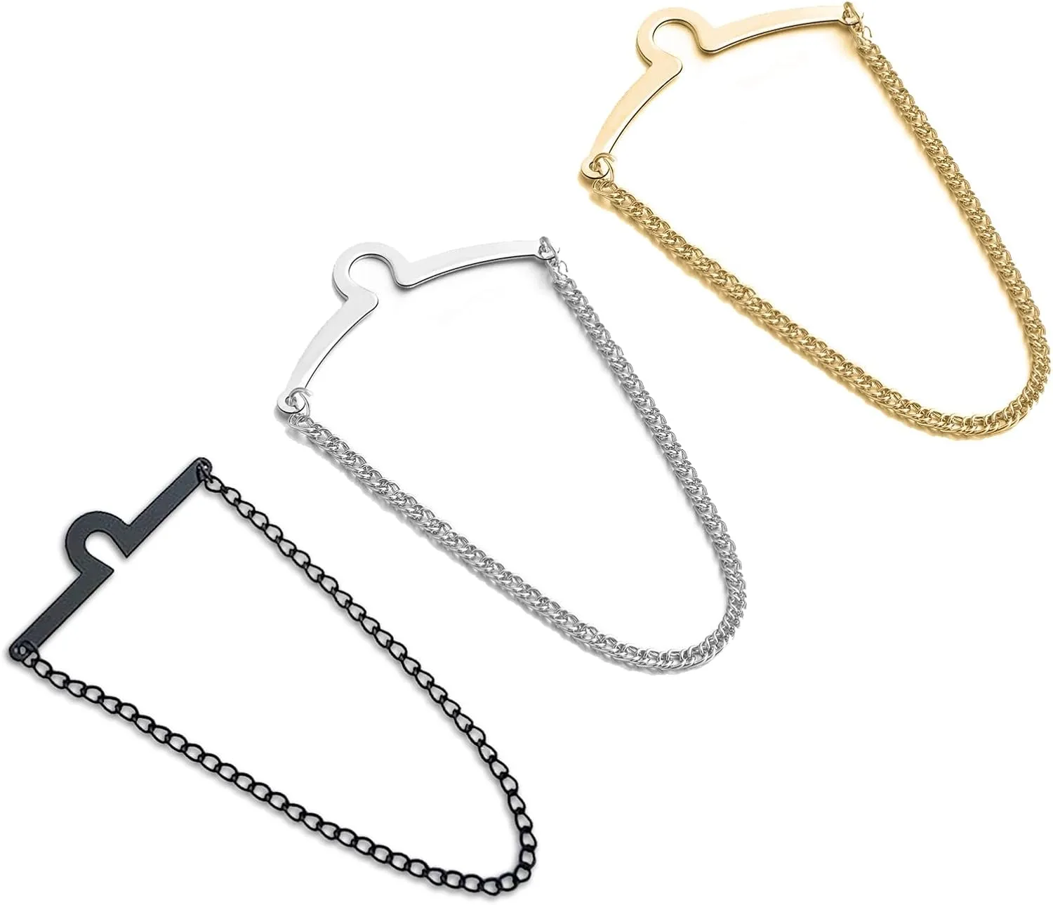 3 Packs Tie Chain for Men Fashion Necktie Clips and Chains Mens Accessories with Ring Clasps for Suits Neckties Vests and Trousers Elegant Tie Pins and Tacks for Business and Wedding Wear