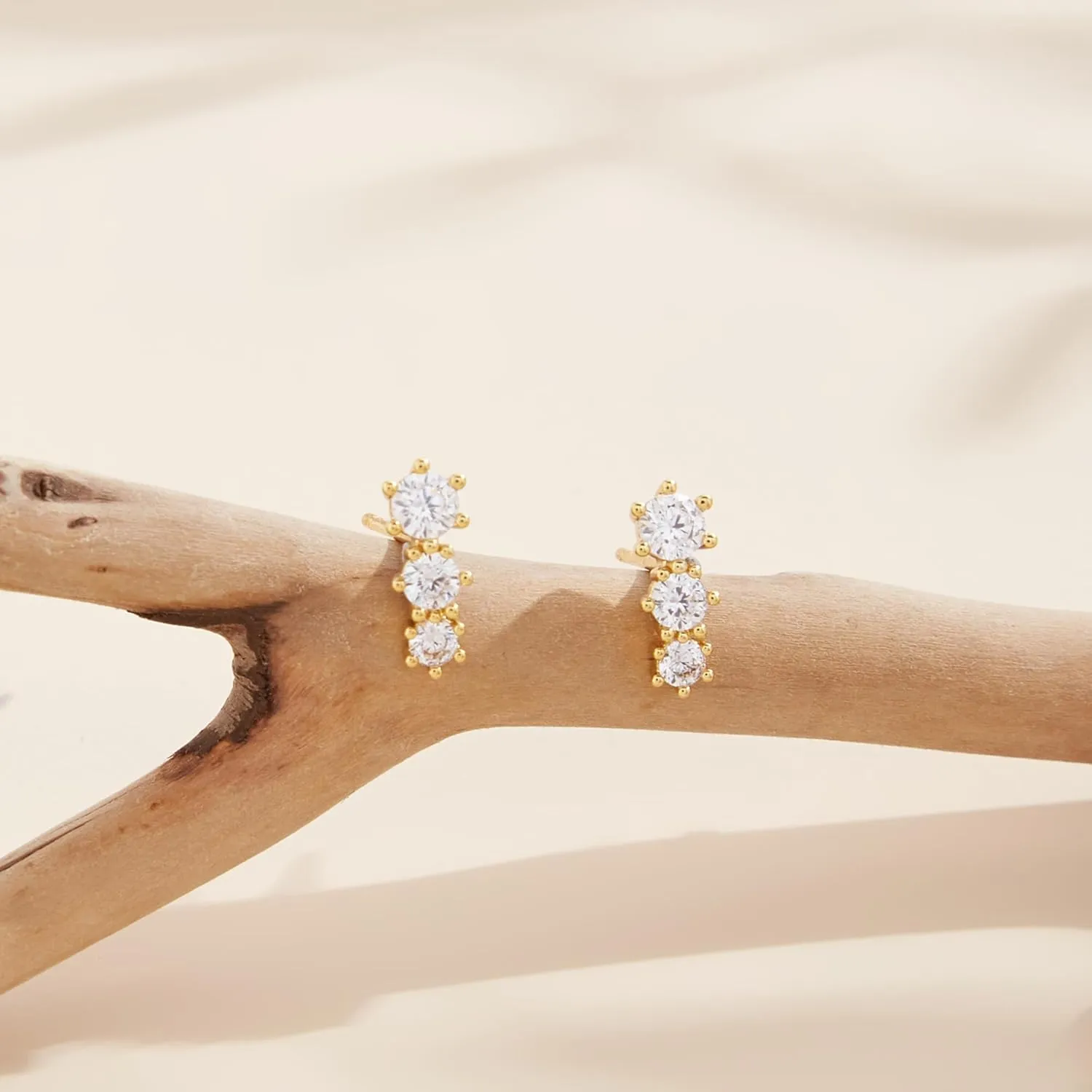 3 Pairs 14K Gold Plated Hoops Earrings Set Dainty Stud Earrings Trendy Cubic Zirconia Hypoallergenic Dangle Huggie Hoops Earrings for Women