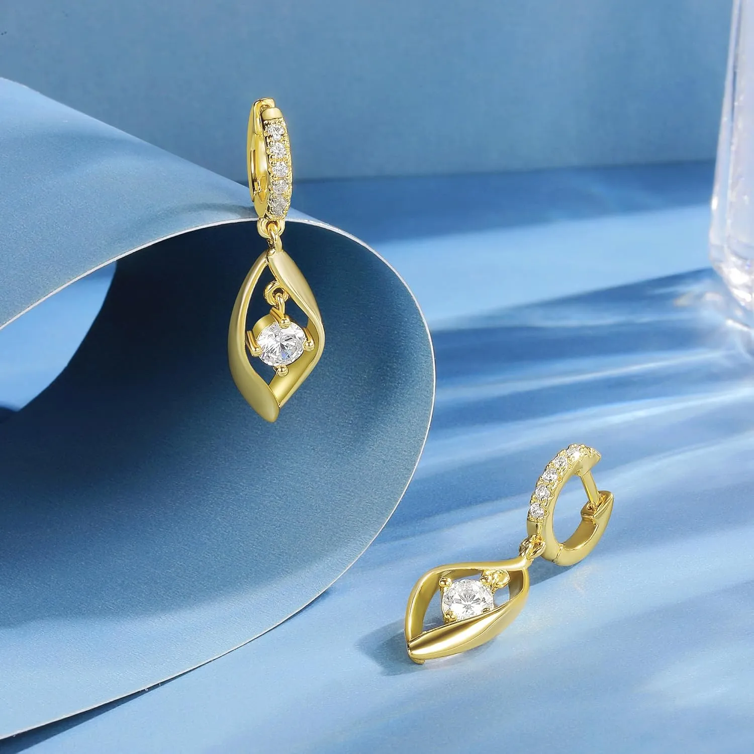 3 Pairs 14K Gold Plated Hoops Earrings Set Dainty Stud Earrings Trendy Cubic Zirconia Hypoallergenic Dangle Huggie Hoops Earrings for Women
