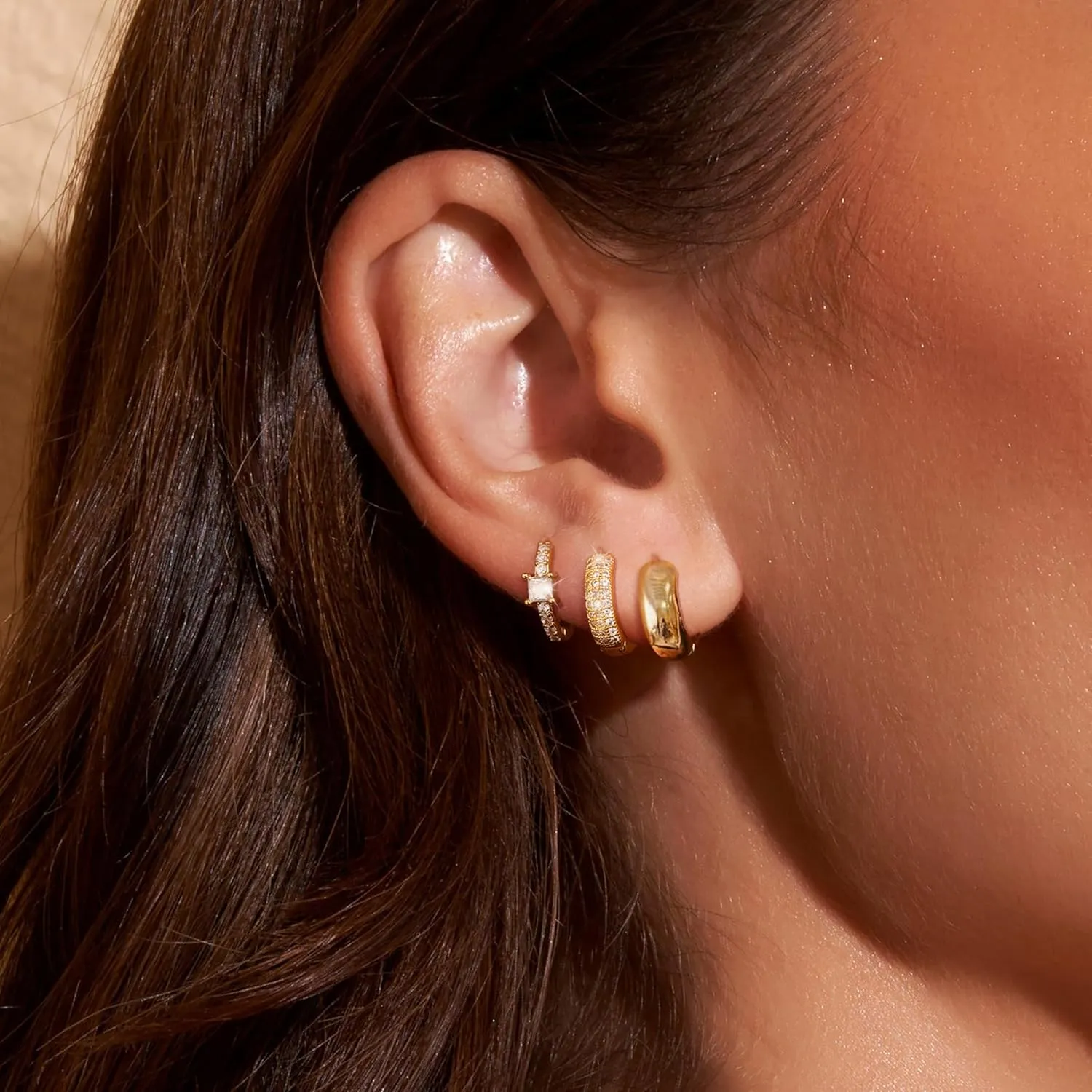 3 Pairs Chunky Gold/Silver Hoop Earrings for Women 14K Gold Plated Hoop Earrings Set Cubic Zirconia Dainty Lightweight Hypoallergenic Thick Huggie Hoops Earring Jewelry Gift for Women