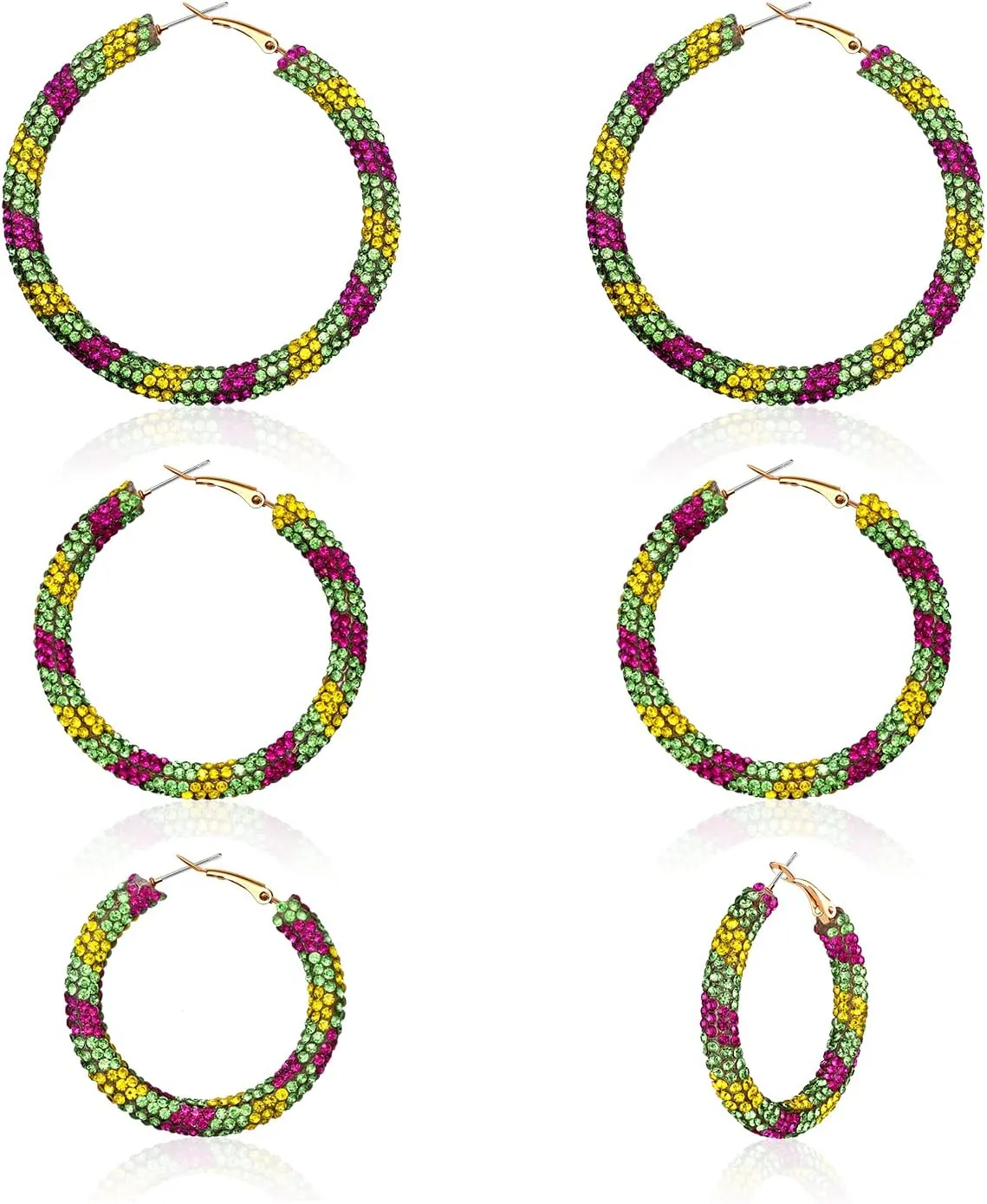 3 Pairs Crystal Hoop Earrings Festive Halloween Christmas Rhinestone Earrings Patriotic Independence Day Earrings Large Medium and Small Hoop Earring for Women