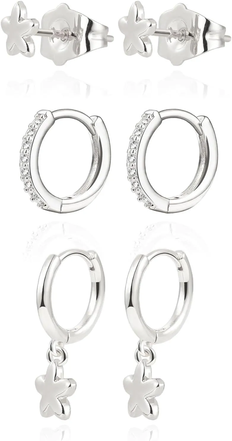 3 Pairs Gold Hoop Earrings Set Trendy Gold Plated Charm Earrings Stacks for Women CZ Butterfly Bow Stud Hoop Charm Huggie Earrings for Multiple Piercing Hypoallergenic