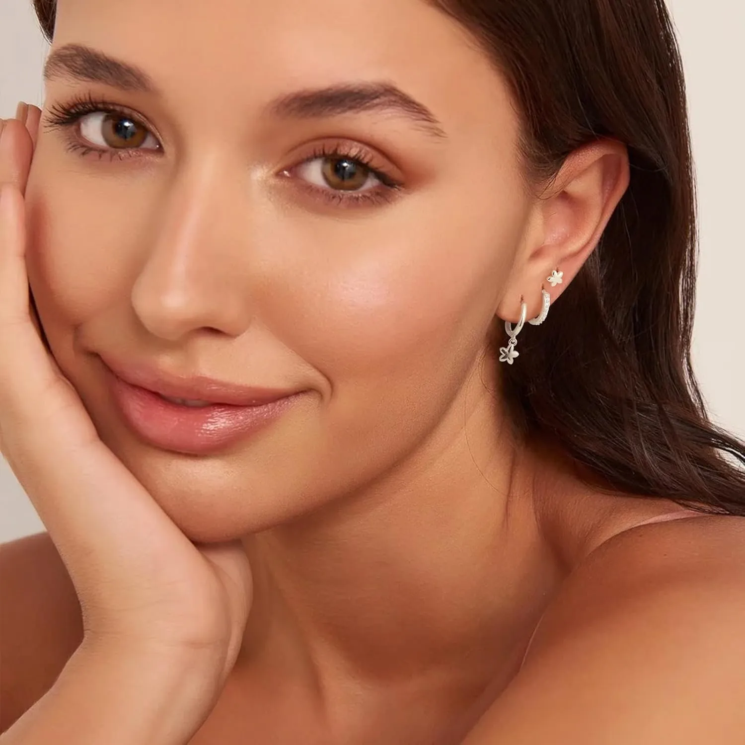 3 Pairs Gold Hoop Earrings Set Trendy Gold Plated Charm Earrings Stacks for Women CZ Butterfly Bow Stud Hoop Charm Huggie Earrings for Multiple Piercing Hypoallergenic