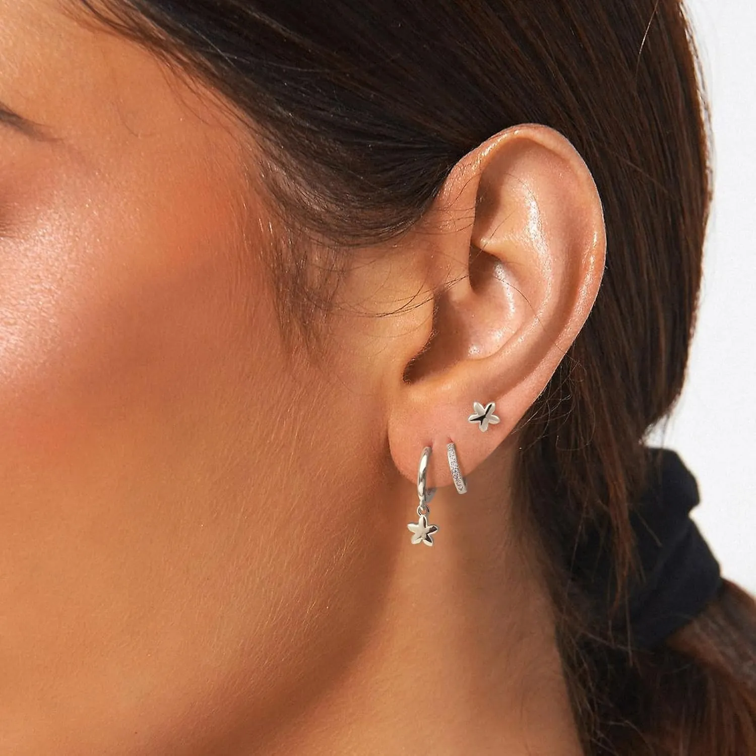 3 Pairs Gold Hoop Earrings Set Trendy Gold Plated Charm Earrings Stacks for Women CZ Butterfly Bow Stud Hoop Charm Huggie Earrings for Multiple Piercing Hypoallergenic