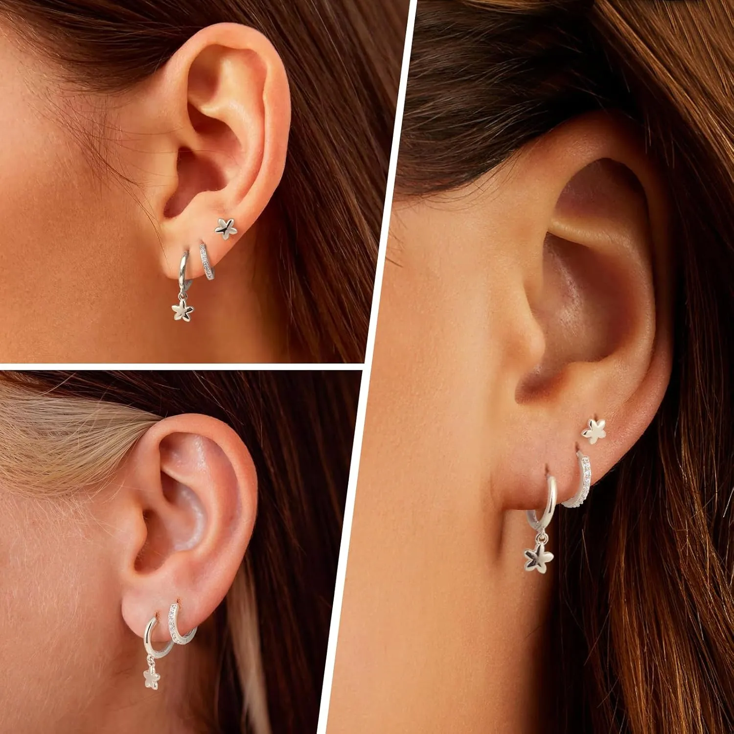 3 Pairs Gold Hoop Earrings Set Trendy Gold Plated Charm Earrings Stacks for Women CZ Butterfly Bow Stud Hoop Charm Huggie Earrings for Multiple Piercing Hypoallergenic