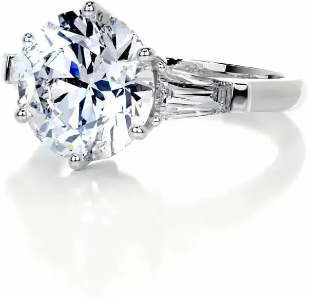 3.5 Carat (ctw) Round Cut Moissanite Engagement Rings for women Platinum Plated Silver Ring Moissanite Rings