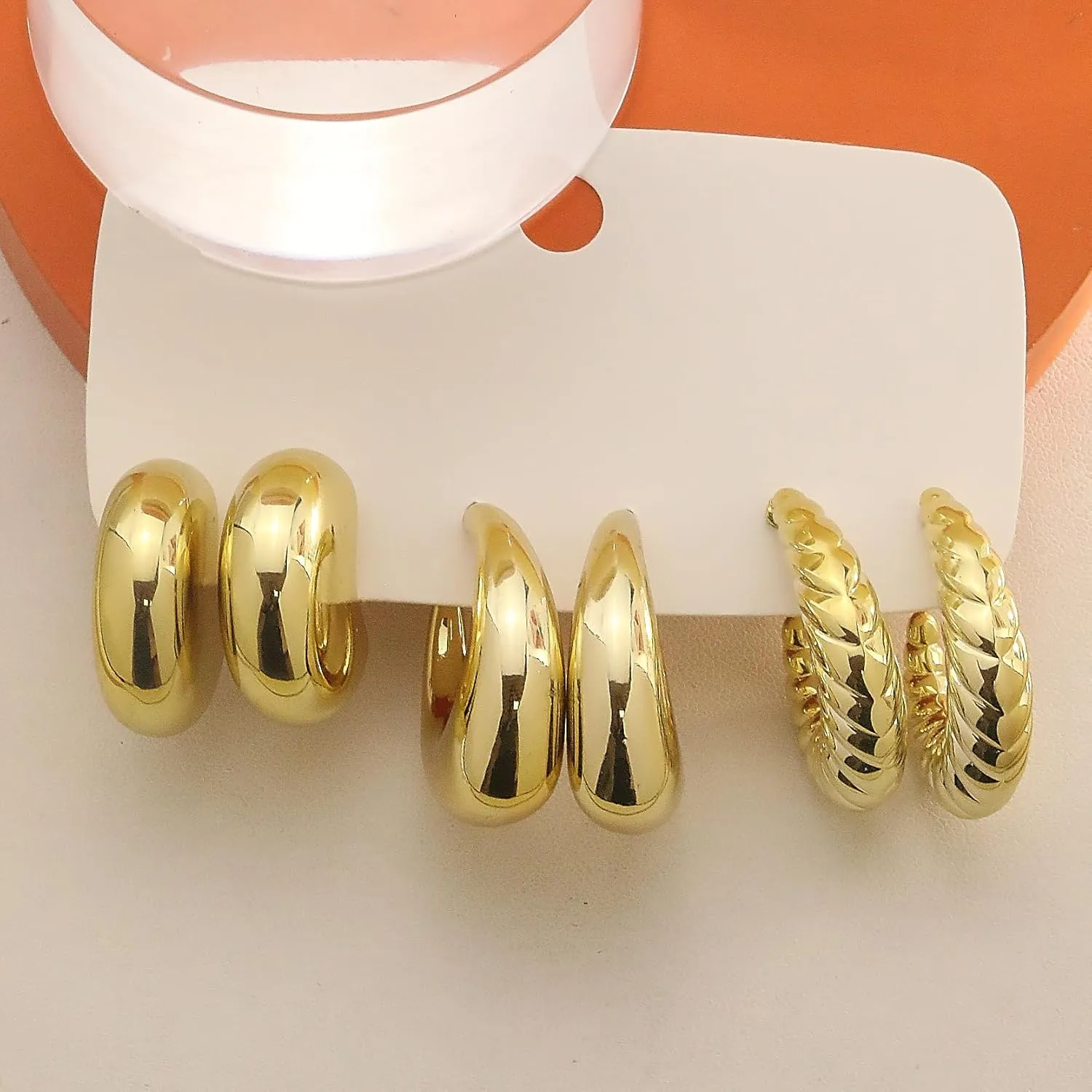 3Pairs Gold Hoop Earrings Set for Women Chunky Gold earrings Teardrop Earrings for Women Open Hoops Dangle Stud Earrings Pack Hypoallergenic Earrings for Birthday Party Jewelry