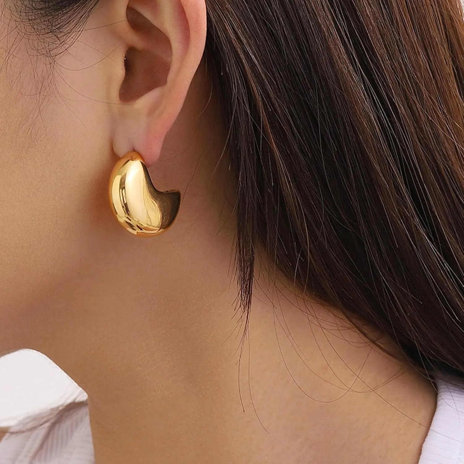 3Pairs Gold Hoop Earrings Set for Women Chunky Gold earrings Teardrop Earrings for Women Open Hoops Dangle Stud Earrings Pack Hypoallergenic Earrings for Birthday Party Jewelry
