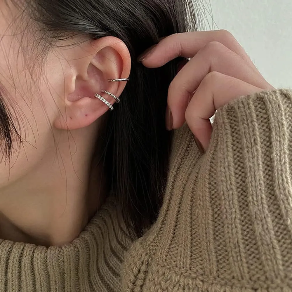 3Pcs 14K Gold Plated Cubic Zirconia Ear Cuffs for Non Pierced Ears Women, Hypoallergenic Sparkling Round Huggie Cartilage Earring Jewelry Gifts