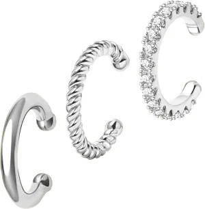 3Pcs 14K Gold Plated Cubic Zirconia Ear Cuffs for Non Pierced Ears Women, Hypoallergenic Sparkling Round Huggie Cartilage Earring Jewelry Gifts