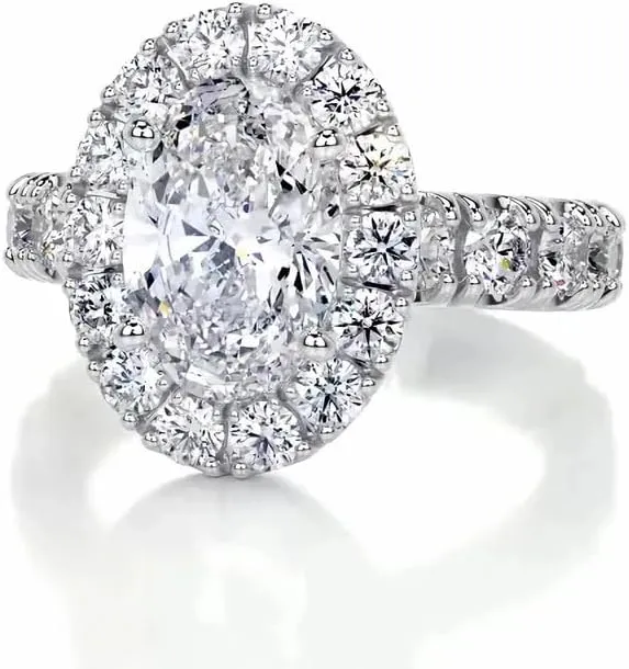 4 Carat (ctw) Oval Moissanite Engagement Rings for women platinum plated silver Ring Moissanite Rings