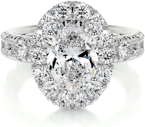 4 Carat (ctw) Oval Moissanite Engagement Rings for women platinum plated silver Ring Moissanite Rings