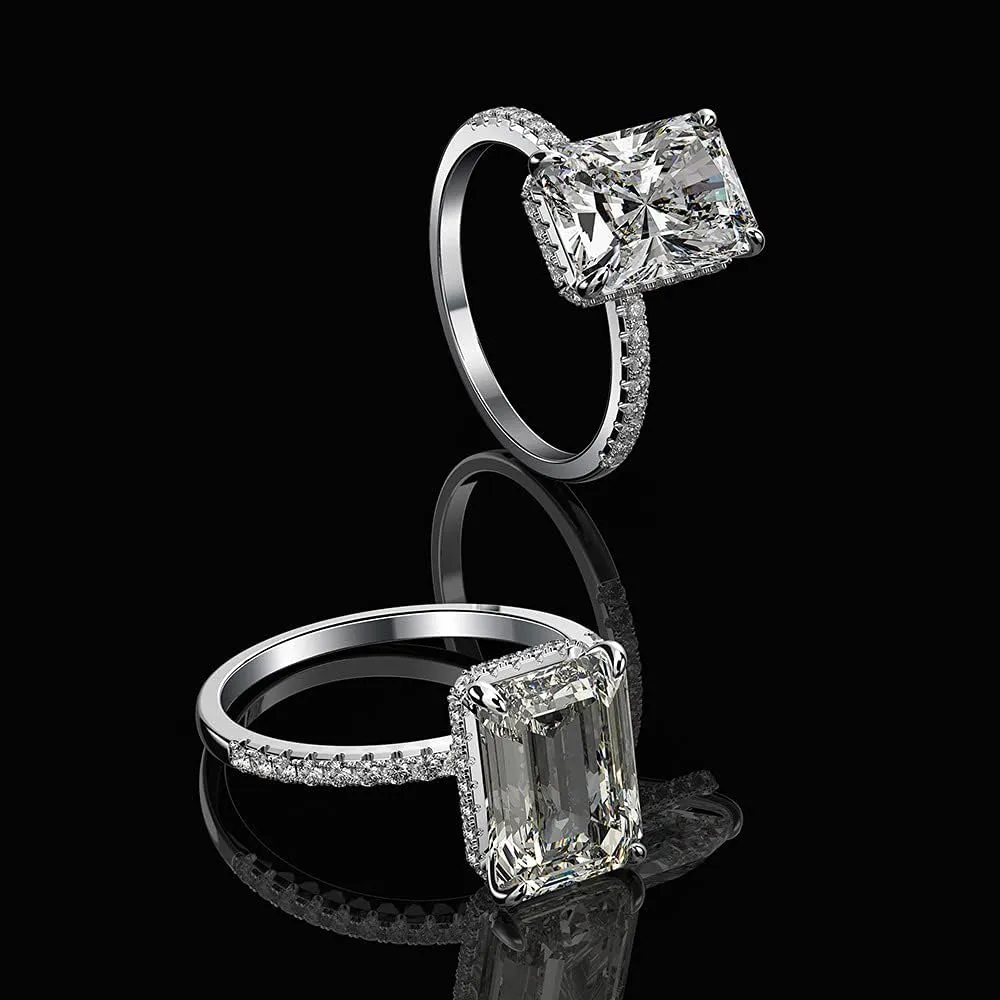4 Carat D Color VVS1 Lab Created Diamond Rings, Engagement Rings for Women, Platinum Plated Sterling Silver Wedding Promise Ring, Large Simulated Diamond with Exquisite Jewelry Box