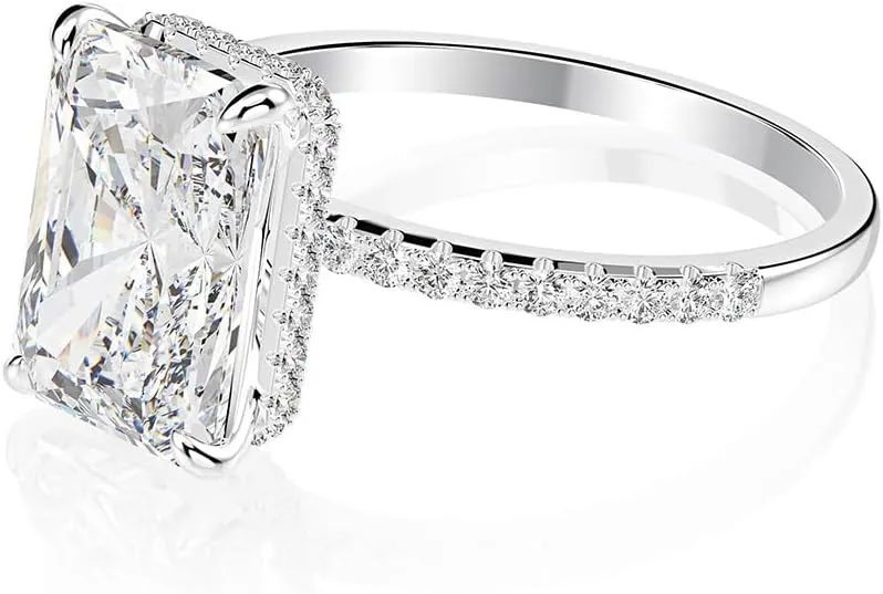 4 Carat D Color VVS1 Lab Created Diamond Rings, Engagement Rings for Women, Platinum Plated Sterling Silver Wedding Promise Ring, Large Simulated Diamond with Exquisite Jewelry Box