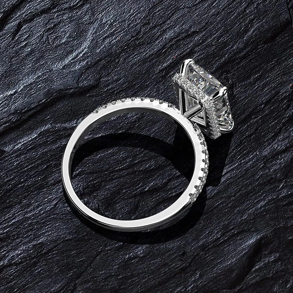 4 Carat D Color VVS1 Lab Created Diamond Rings, Engagement Rings for Women, Platinum Plated Sterling Silver Wedding Promise Ring, Large Simulated Diamond with Exquisite Jewelry Box