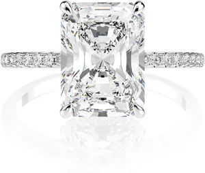 4 Carat D Color VVS1 Lab Created Diamond Rings, Engagement Rings for Women, Platinum Plated Sterling Silver Wedding Promise Ring, Large Simulated Diamond with Exquisite Jewelry Box