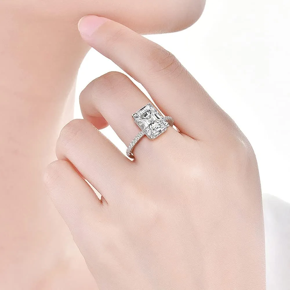 4 Carat D Color VVS1 Lab Created Diamond Rings, Engagement Rings for Women, Platinum Plated Sterling Silver Wedding Promise Ring, Large Simulated Diamond with Exquisite Jewelry Box