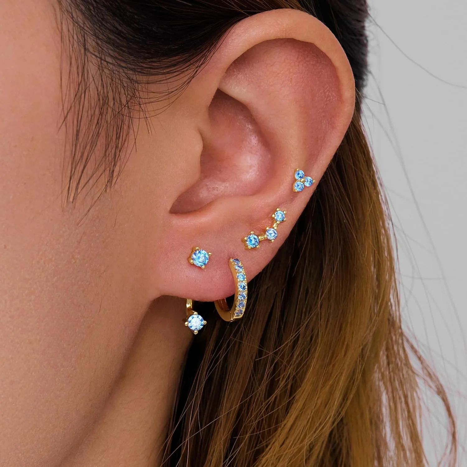 4 Pairs Stud Hoop Earrings Set for Women, Trendy Dangle Jacket Huggie Stacks for Multiple Piercing, Hypoallergenic Cartilage Jewelry Gifts