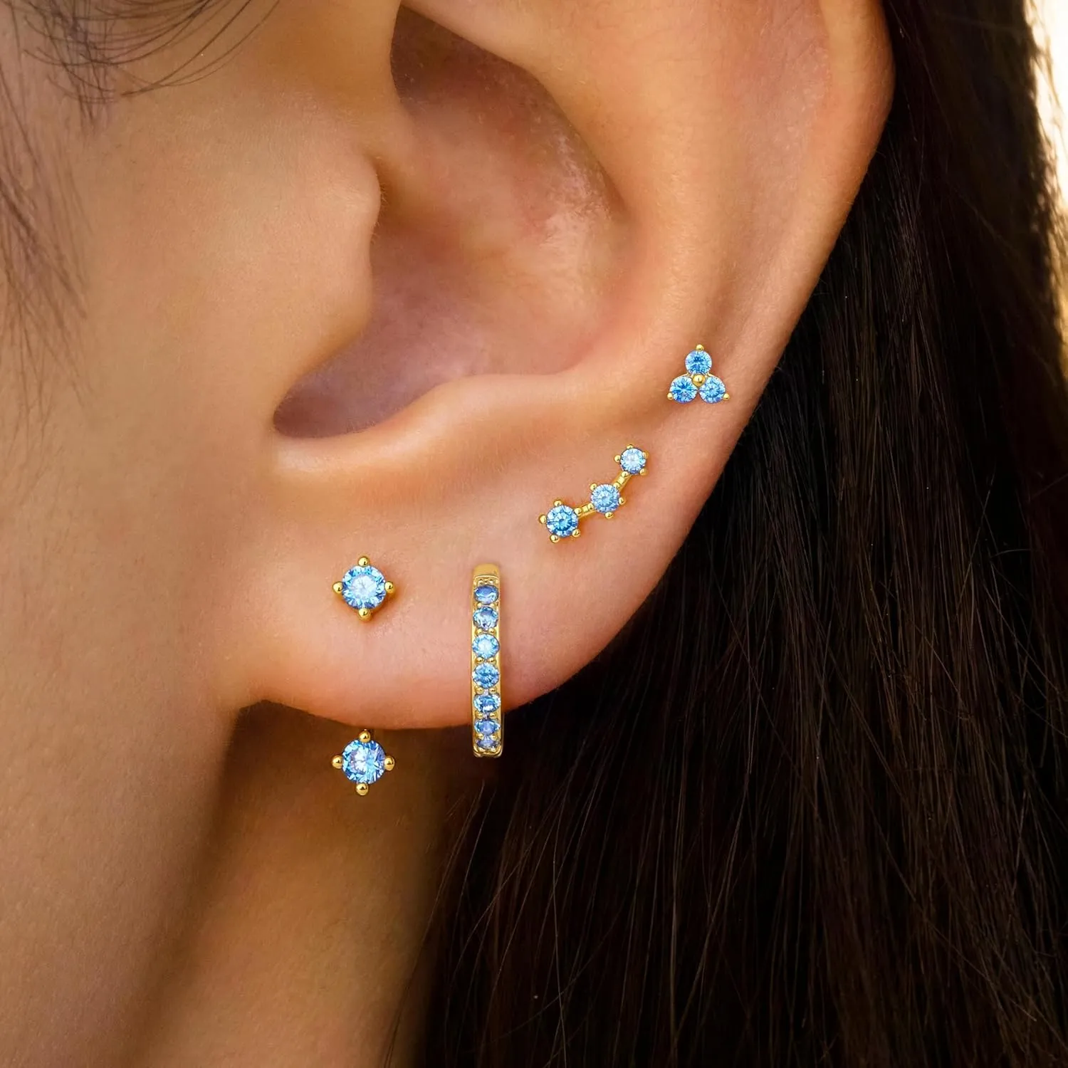 4 Pairs Stud Hoop Earrings Set for Women, Trendy Dangle Jacket Huggie Stacks for Multiple Piercing, Hypoallergenic Cartilage Jewelry Gifts