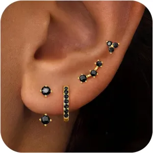 4 Pairs Stud Hoop Earrings Set for Women, Trendy Dangle Jacket Huggie Stacks for Multiple Piercing, Hypoallergenic Cartilage Jewelry Gifts