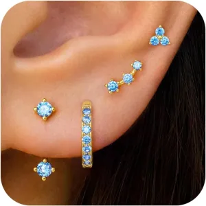 4 Pairs Stud Hoop Earrings Set for Women, Trendy Dangle Jacket Huggie Stacks for Multiple Piercing, Hypoallergenic Cartilage Jewelry Gifts