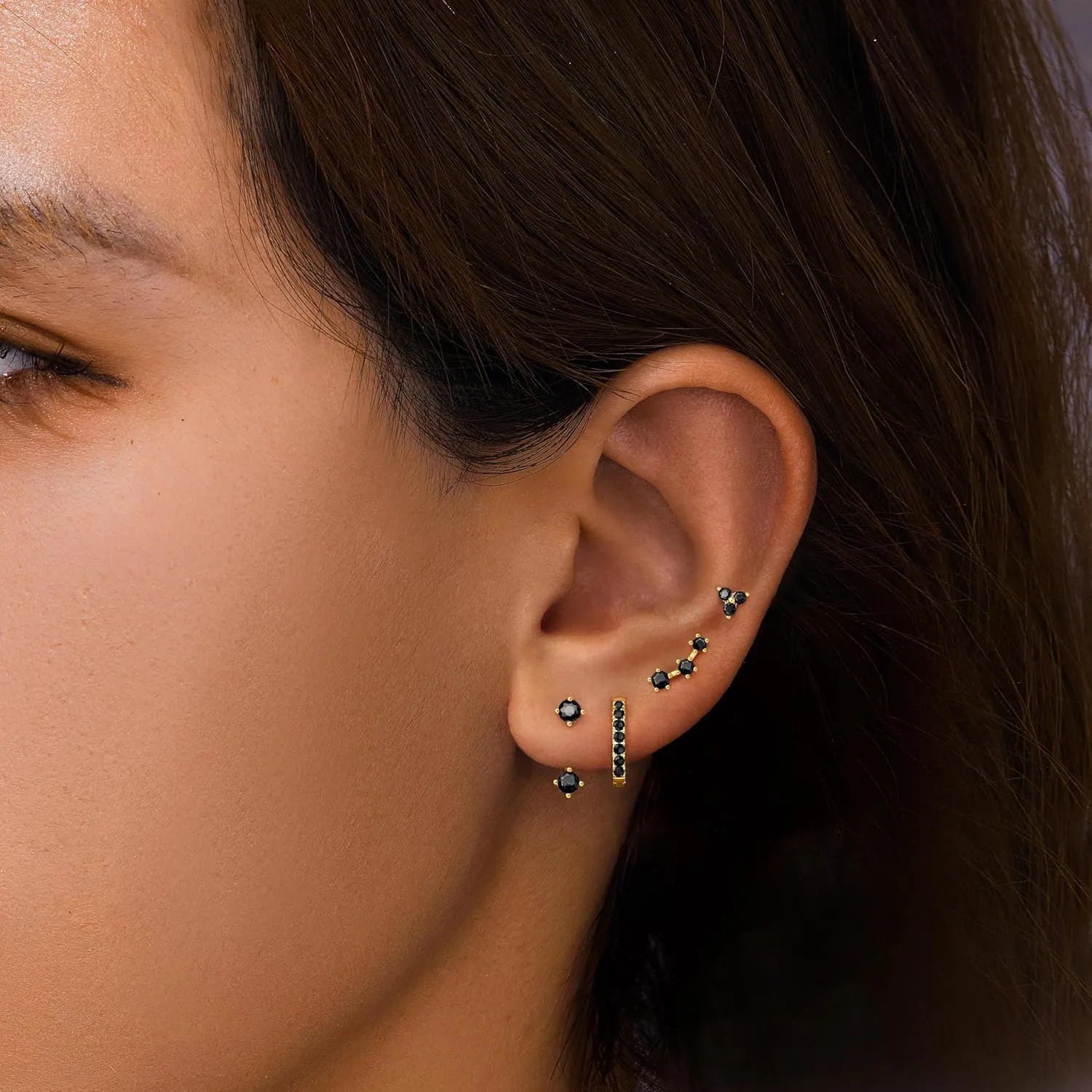 4 Pairs Stud Hoop Earrings Set for Women, Trendy Dangle Jacket Huggie Stacks for Multiple Piercing, Hypoallergenic Cartilage Jewelry Gifts