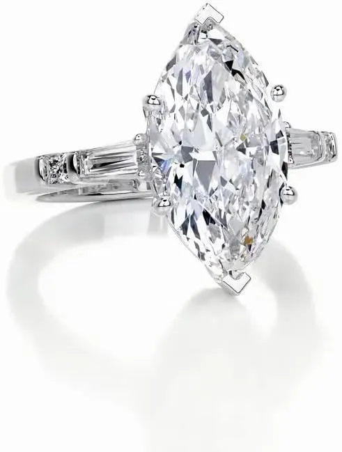 4.3 Carat (ctw) Marquise Cut Moissanite Engagement Rings for women Platinum Plated Silver Ring Moissanite Rings