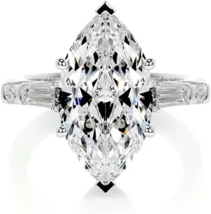 4.3 Carat (ctw) Marquise Cut Moissanite Engagement Rings for women Platinum Plated Silver Ring Moissanite Rings