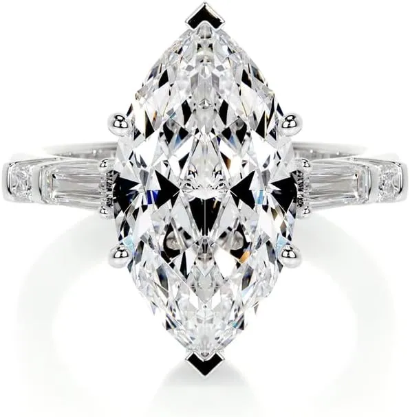 4.3 Carat (ctw) Marquise Cut Moissanite Engagement Rings for women Platinum Plated Silver Ring Moissanite Rings