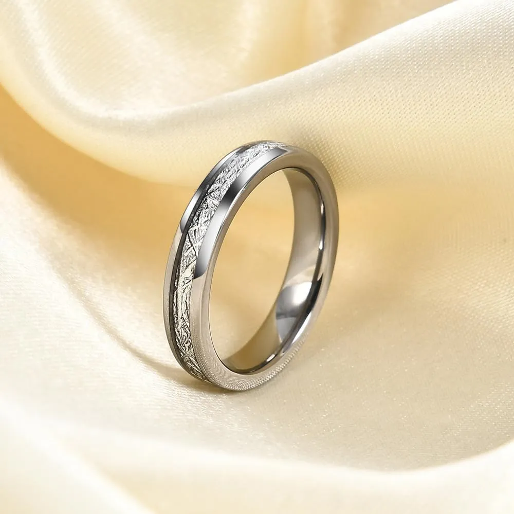 4mm 6mm Imitated Meteorite Tungsten Carbide Ring For Men Women Carbon Fiber Inlay Silver Wedding Band Ring Comfort Fit Size 6-12